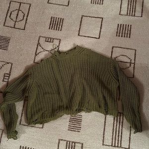 Crop distressed sweater